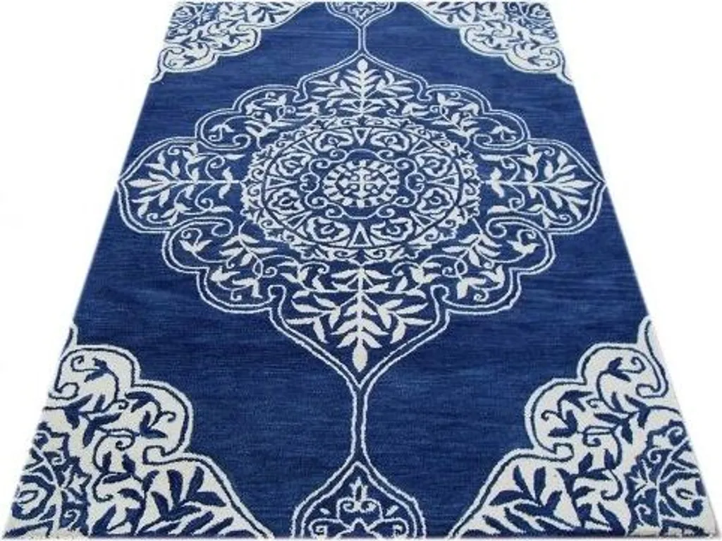 Tapis Kirman bleu foncé 153x244 cm en laine - Motifs persans traditionnels