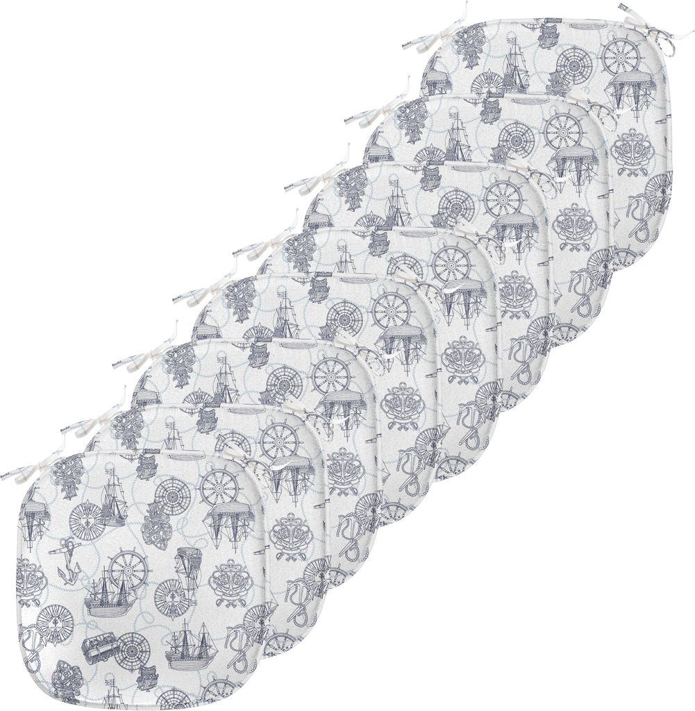 ABAKUHAUS Kompass Polster für Esszimmerstühle, Segelboot-Muster, Dekoratives wasserfestes Kissen mit Riemen für Küchensitze, 40 cm x 40 cm-8er ...