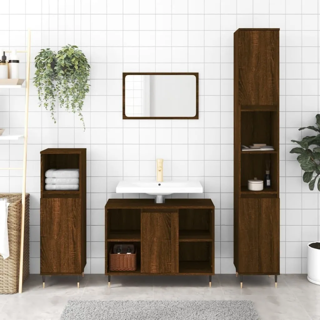 Mobile Bagno Rovere Marrone 80x33x60 cm - Arredo Sottolavabo Robusto