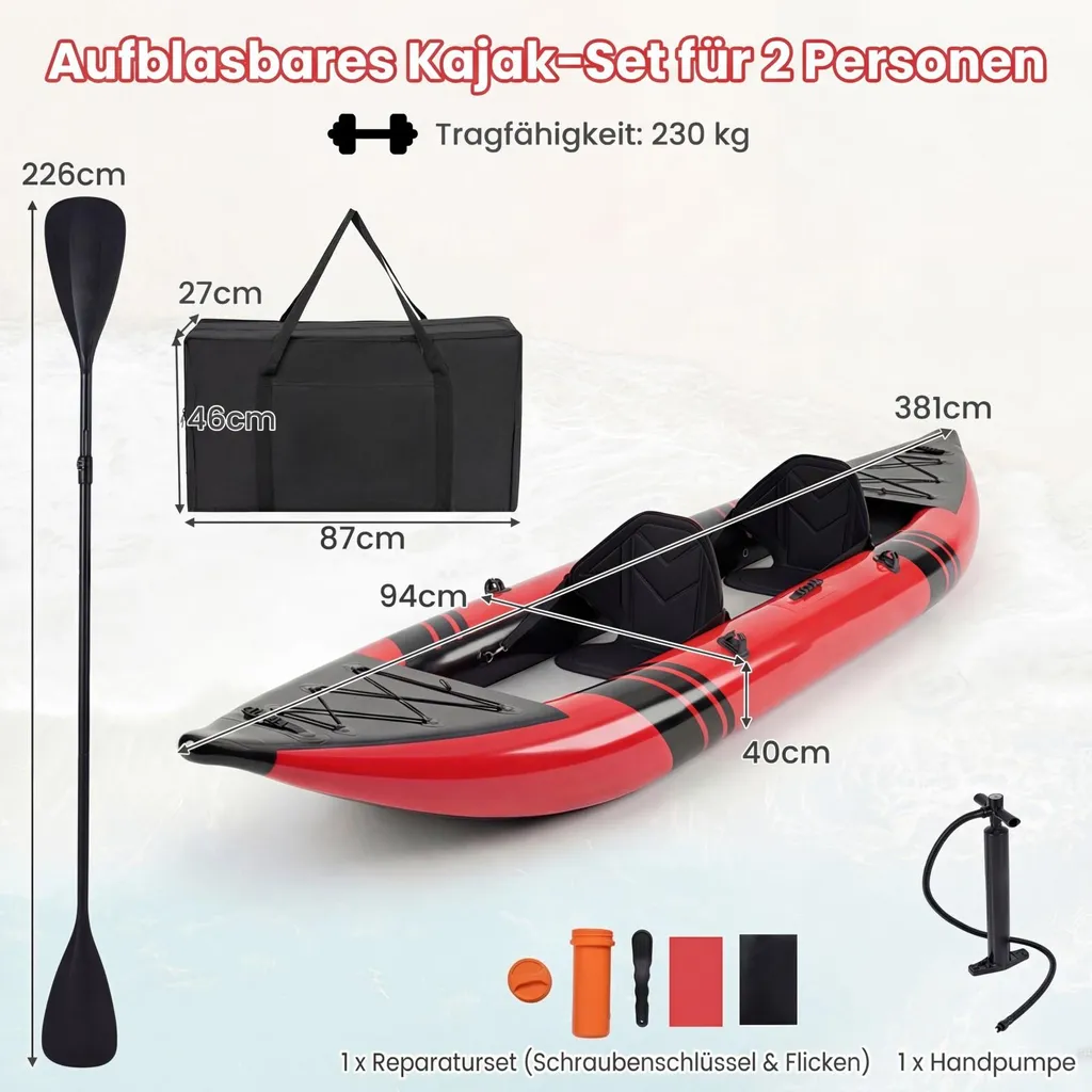 Kayak gonflable robuste et stable pour 2 personnes, pack complet prêt - 3