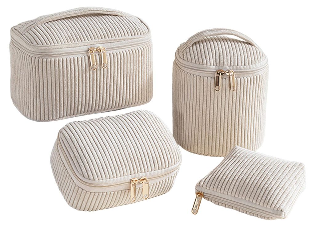 4-teiliges Set Kosmetiktaschen aus Cord mit praktischem Gittermuster – ideal für Reisen, unterwegs und als Aufbewahrungsbox für Make-up, Hautpf...
