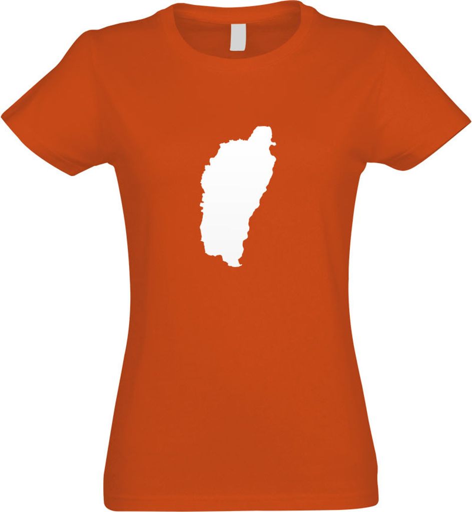 Kiwistar - T-Shirt tailliert - Damen - orange - Dominica Umriss Kontur - mit Motiv Bedruckt - Funshirt Design - Sport - Freizeit - Damen - S