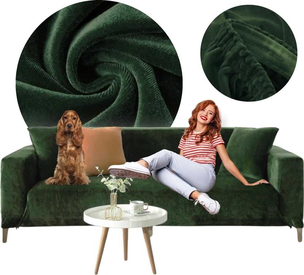 Bezug für Sofa, 3-Sitzer-Sofa, elastisch, flaschengrün Produktbild 