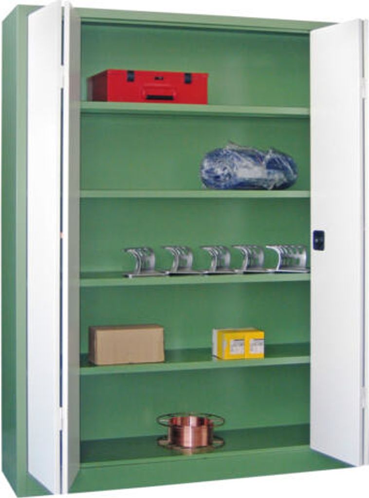 Falttürenschrank - 1.950x1.200x500 mm (HxBxT) - 4 Einlegeböden, pulverbeschichtet - Zylinderschloss - enzianblau