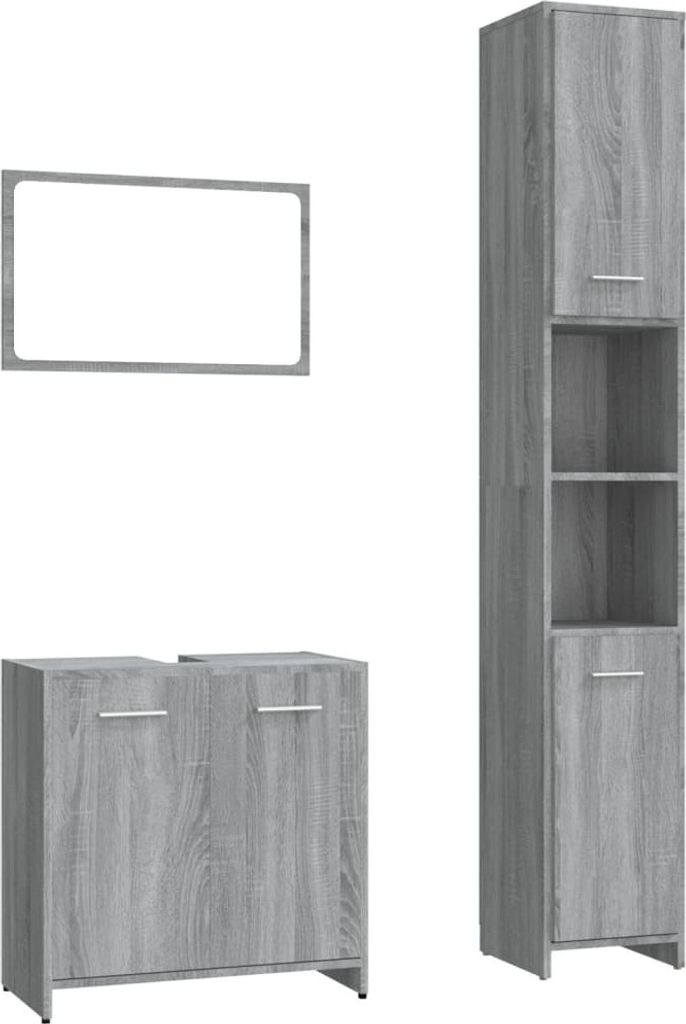 vidaXL 3-tlg. Badmöbel-Set Grau Sonoma Holzwerkstoff Produktbild 