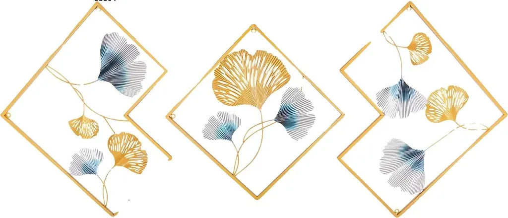 Décoration murale ginkgo doré lot de 3 pour habiller un mur vide avec style