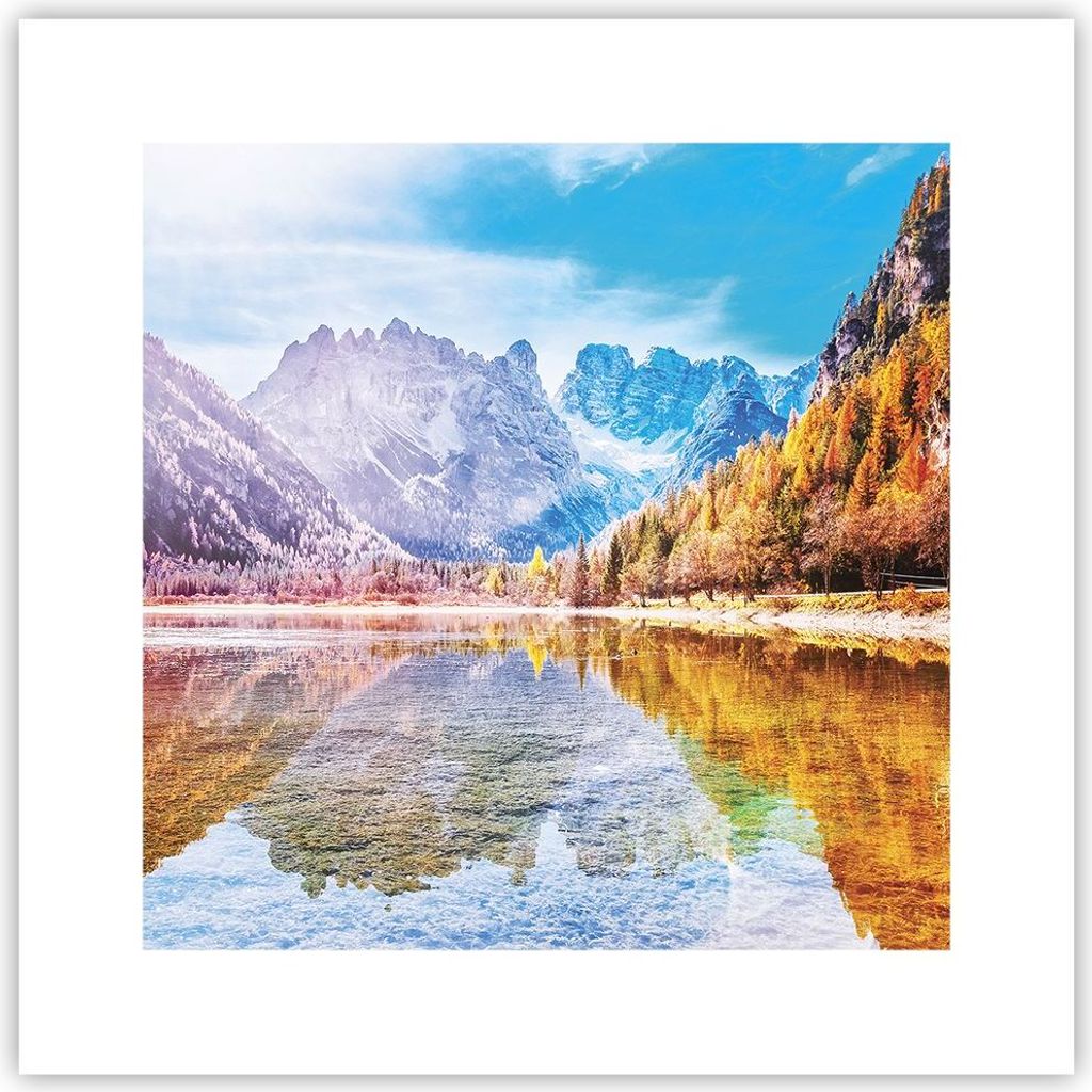 Poster - Poster ohne Rahmen - Herbst Landschaft Berge - 30x30 cm - Wand Bild - Wanddeko - Wandbilder - Kunstposter - Wandposter - Bilder - Kunstdru...