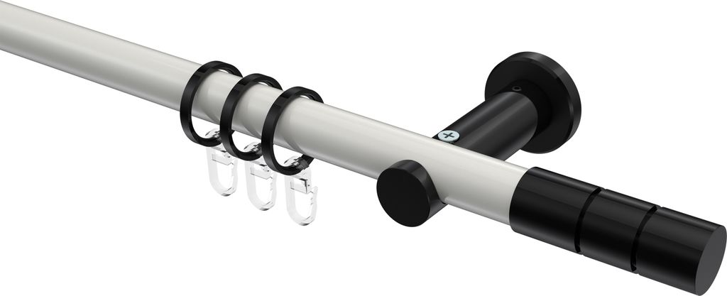 Interdeco Gardinenstange / Vorhangstange Weiß / Schwarz, Typ Platon Elanto (Rillenzylinder), 20 mm Ø 1-läufig, 540 cm