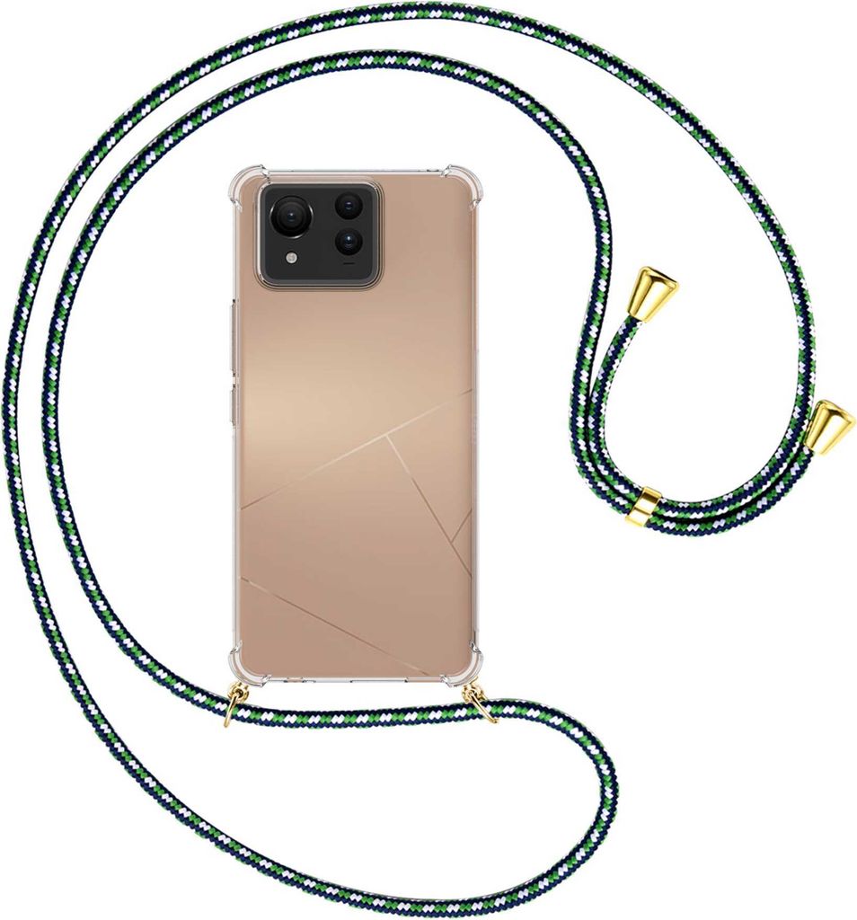 Handykette Backcover-Schutzhülle mit Band (Metall goldfarben) für Asus Zenfone 11 Ultra - grün/blau/weiß