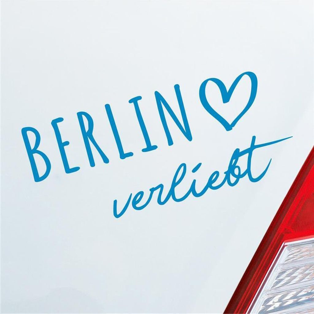 Auto Aufkleber Berlin verliebt Herz Stadt Heimat Liebe Car 19x9 cm Hellblau Sticker Heckscheibenaufkleber