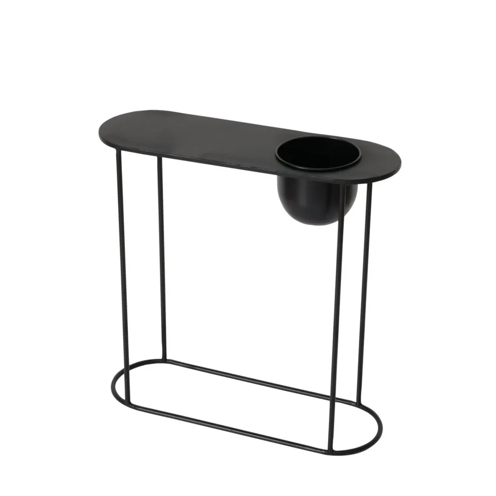 Table pliante de salon PLUTO en métal noir pour poser ordinateur et café