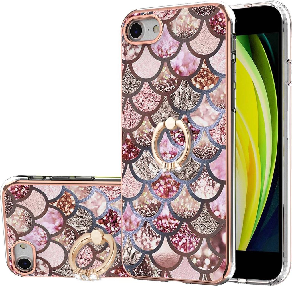 Hülle für iPhone SE 2020/iPhone 8 / 7 Muster TPU Silikon Stoßdämpfer Bumper Schutzhülle mit Ring Ständer Kaffee