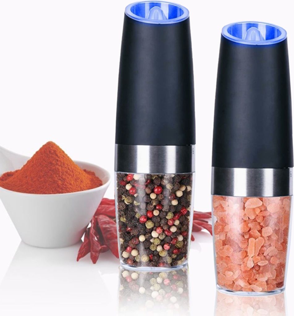 Pfeffermühle aus Edelstahl Salzmühle mit LED-Licht Gewürzmühle Mühle Elektrisch Set für Getrocknete Gewürze & Kräuter