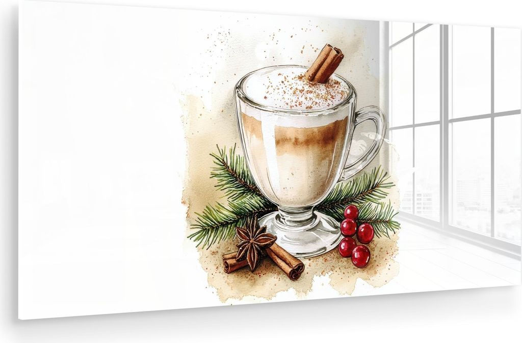 MuchoWow Glasbilder - Bilder auf Wandbild - Foto auf Glas Winter - Kaffee - Warm - Dekoration 80x40 cm Wanddekoration aus Glas - Acrylglasbild - Ac...