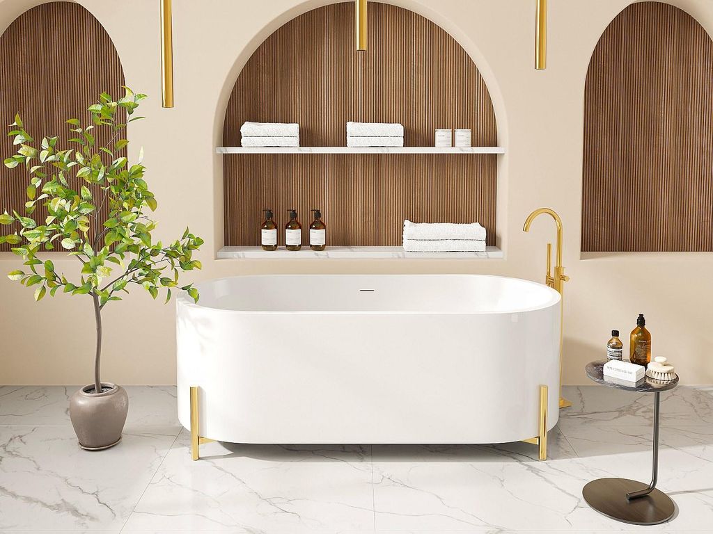 Freistehende ovale weiße Badewanne mit goldenen Beinen - 160 x 73,5 x 59 cm - ALONSA