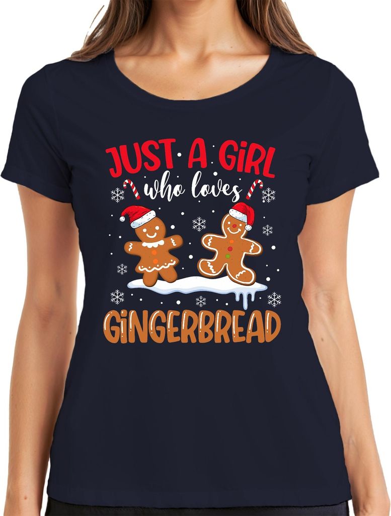 Just A Girl Who Loves Gingerbread Weihnachten Lebkuchen Damen T-Shirt, Navy, L