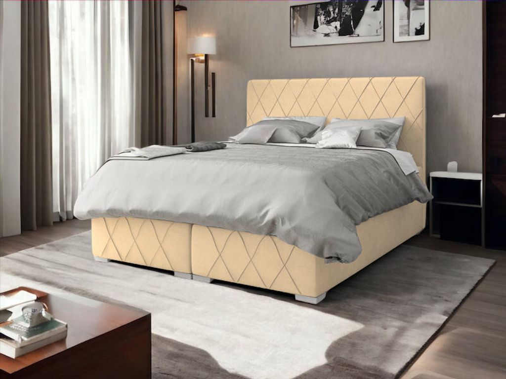 Boxspringbett GENESIS 140 x 200 cm Magic Velvet 2281 Beige Bett mit zwei Bettkästen und Matratze,Komplett-Set mit Topper, Doppelbett, Polsterbett