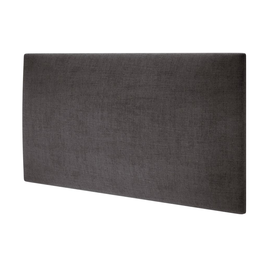 A dark gray fabric headboard is shown against a white background.