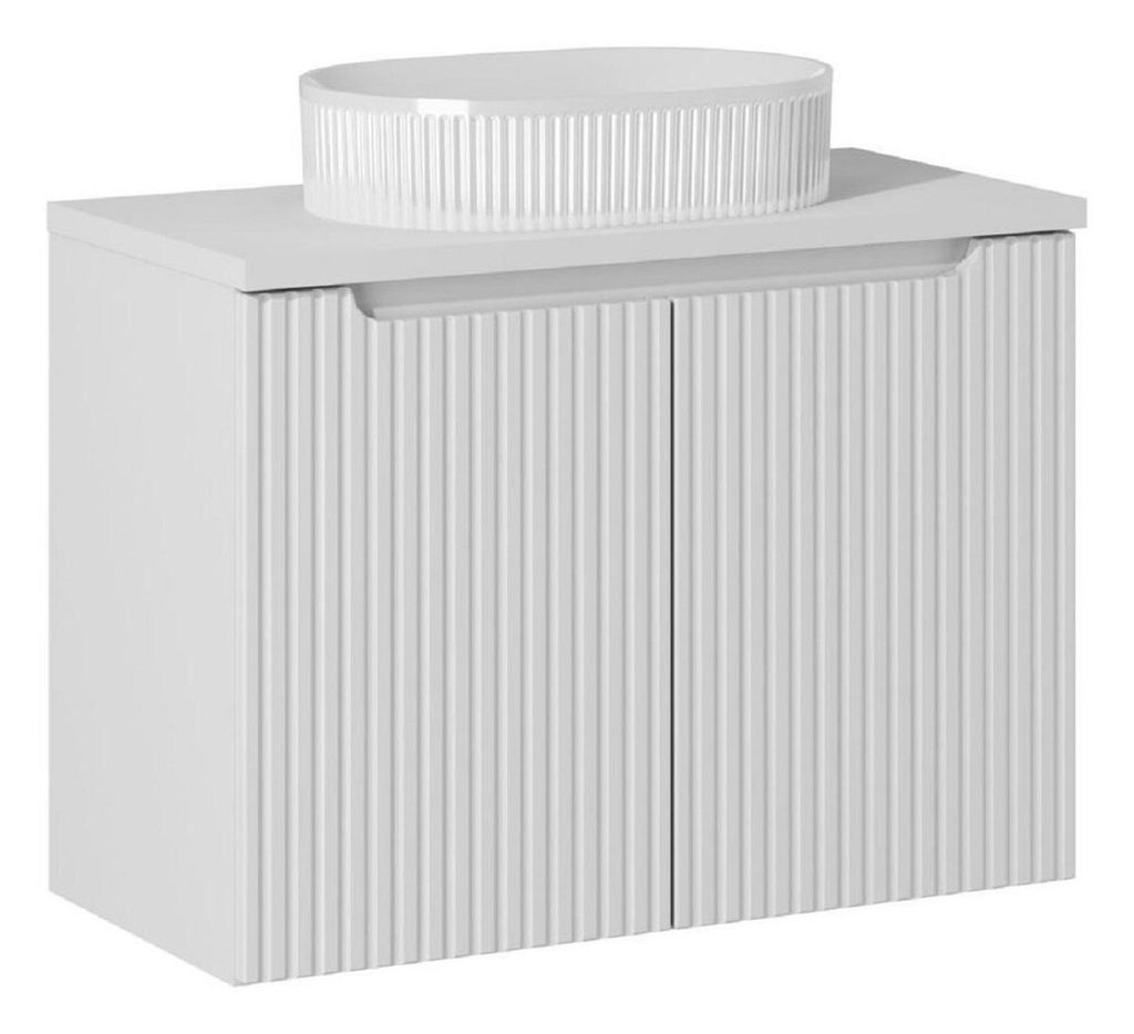 Badmöbel-Set - Mit Arbeitsplatte 80 cm Aufsatzwaschbecken & Unterschrank 80 cm 2 Türen, Nova White N BM115 - Weiß/Matt