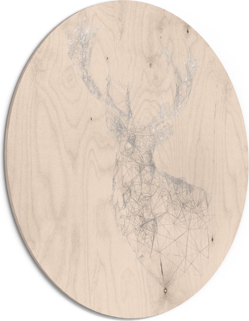 DEQORI Holzbild Ø 50 cm 'Digitalisierter Hirsch' Bild auf Holz Wandbild Kunstdruck