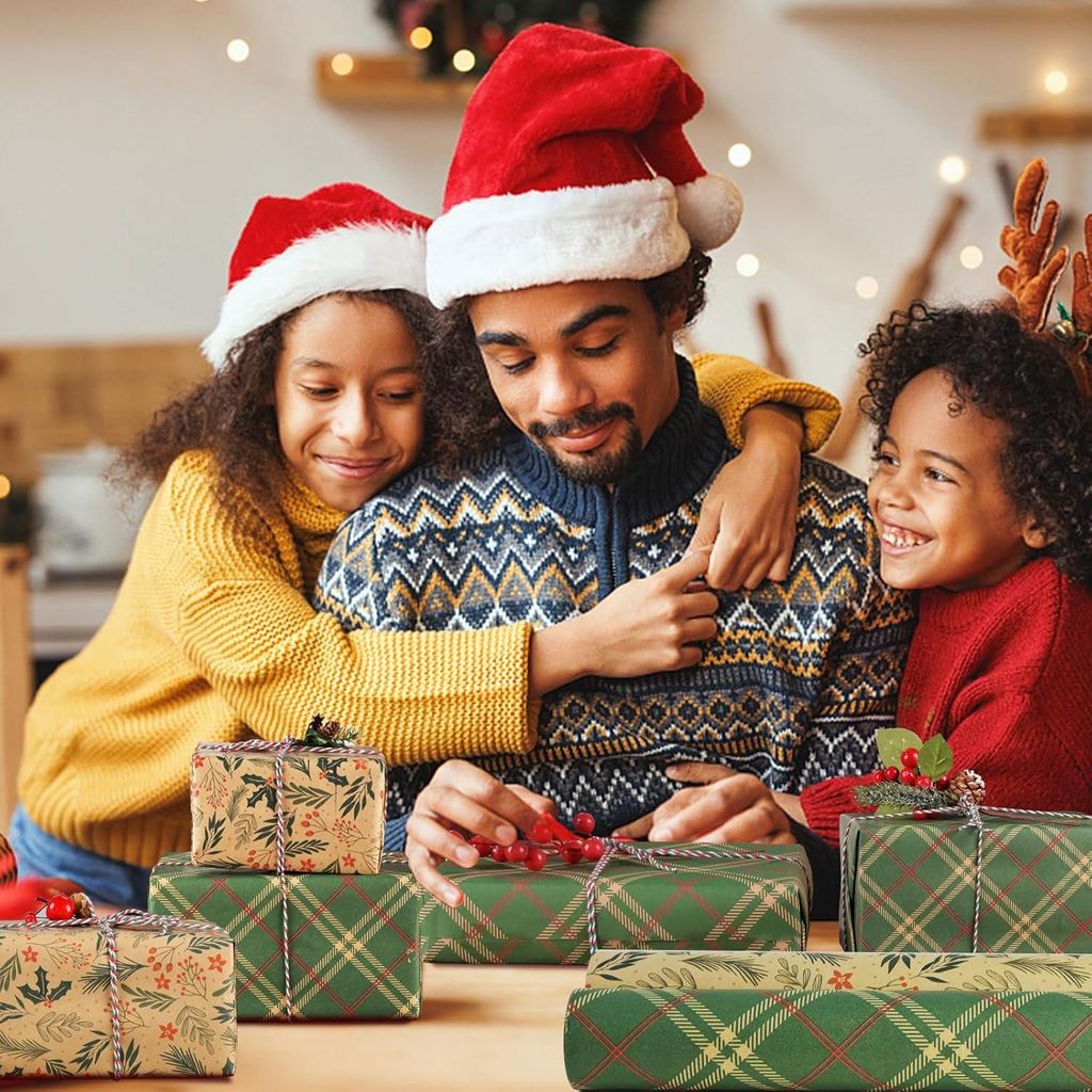 Weihnachtsgeschenkpapier Rollen 43 cm x 15 m - Recycelbares Kraftpapier für die Verpackung von Geschenken - Festliche Dekorationen für Weihnachte...