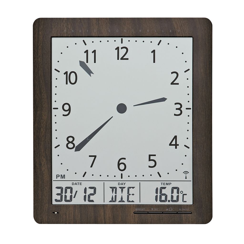 AMS Funk-Wanduhr, Funkwerk mit analoger Zeitanzeige und digitaler Anzeige von Zeit Datum Wochentag Temperatur, 21x24x3cm, 5893