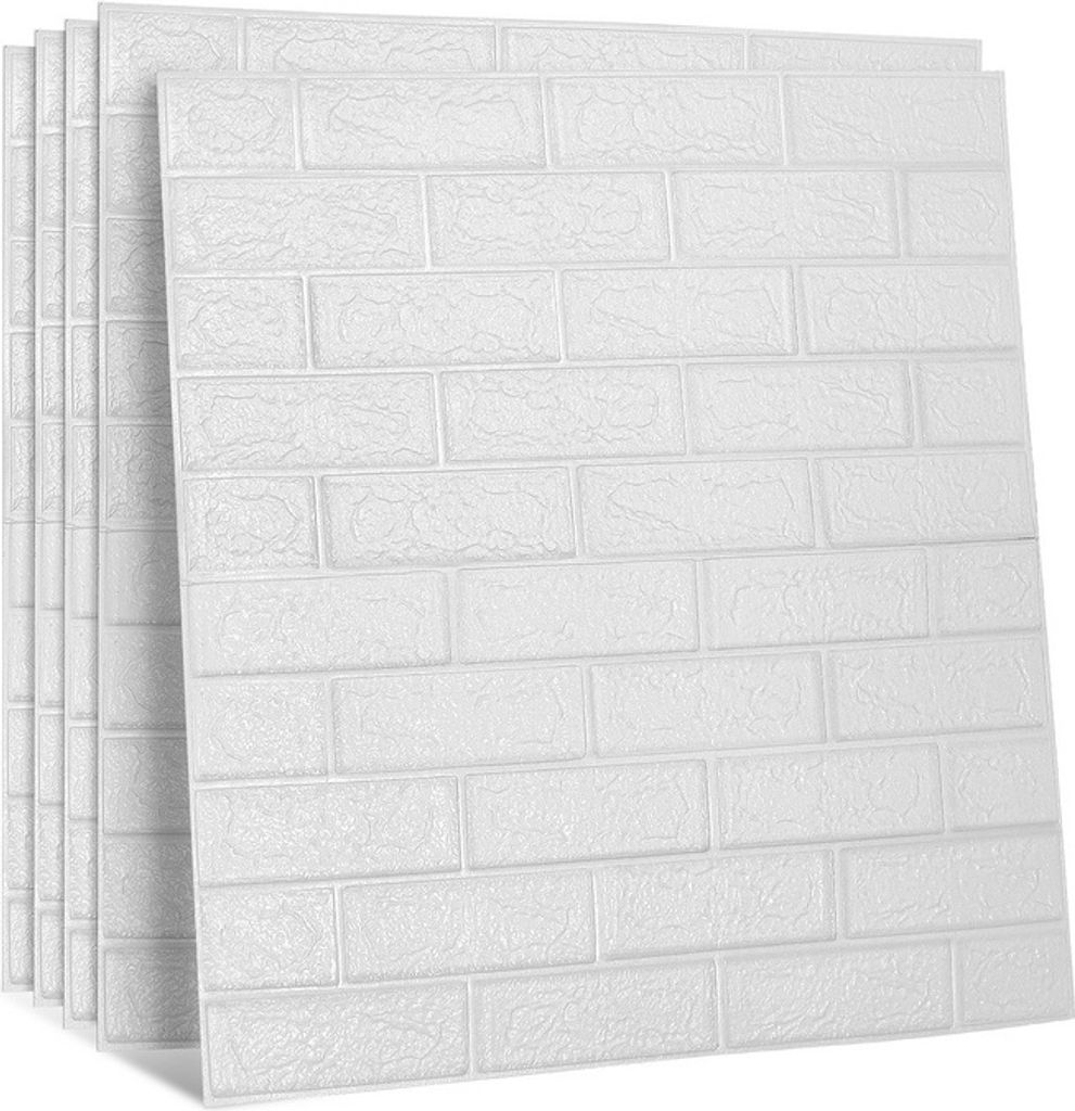 Hengda 1 Set (40 Stk)große 3D wasserdichte Fliesen Ziegel Wand Aufkleber selbstklebende Schaum Panel 70x77cm Weiß
