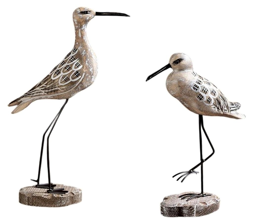 2er Set Holzfiguren von Möwen, Seevogelskulpturen mit langen Beinen, stabile Seevogelstatue für die Terrasse, Vintage Möwenornamente im mediterr...