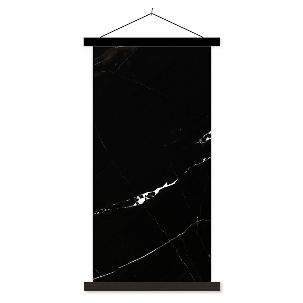 MuchoWow Textilposter Marmor - Schwarz - Natursteine 40x80 cm mit schwarzem Rahmen - Wandemalerei