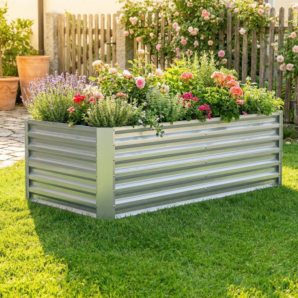 VCM Metall Hochbeet 180 x90 x 57 cm – Rechteckiger Pflanzkasten für Garten & Terrasse – Robustes Gartenbeet aus Metall, Pflanzenbeet ohne Bode...