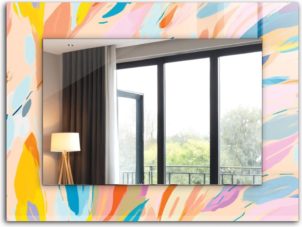 Dekorativer Wandspiegel - Bedruckter Spiegel - Motiv - 80x60 cm - Abstrakte Bunte Striche