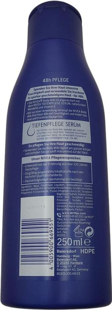 NIVEA Rich Body Milk 48h Moisturiser with 3-in-1 Formula for Dry Skin 250ml