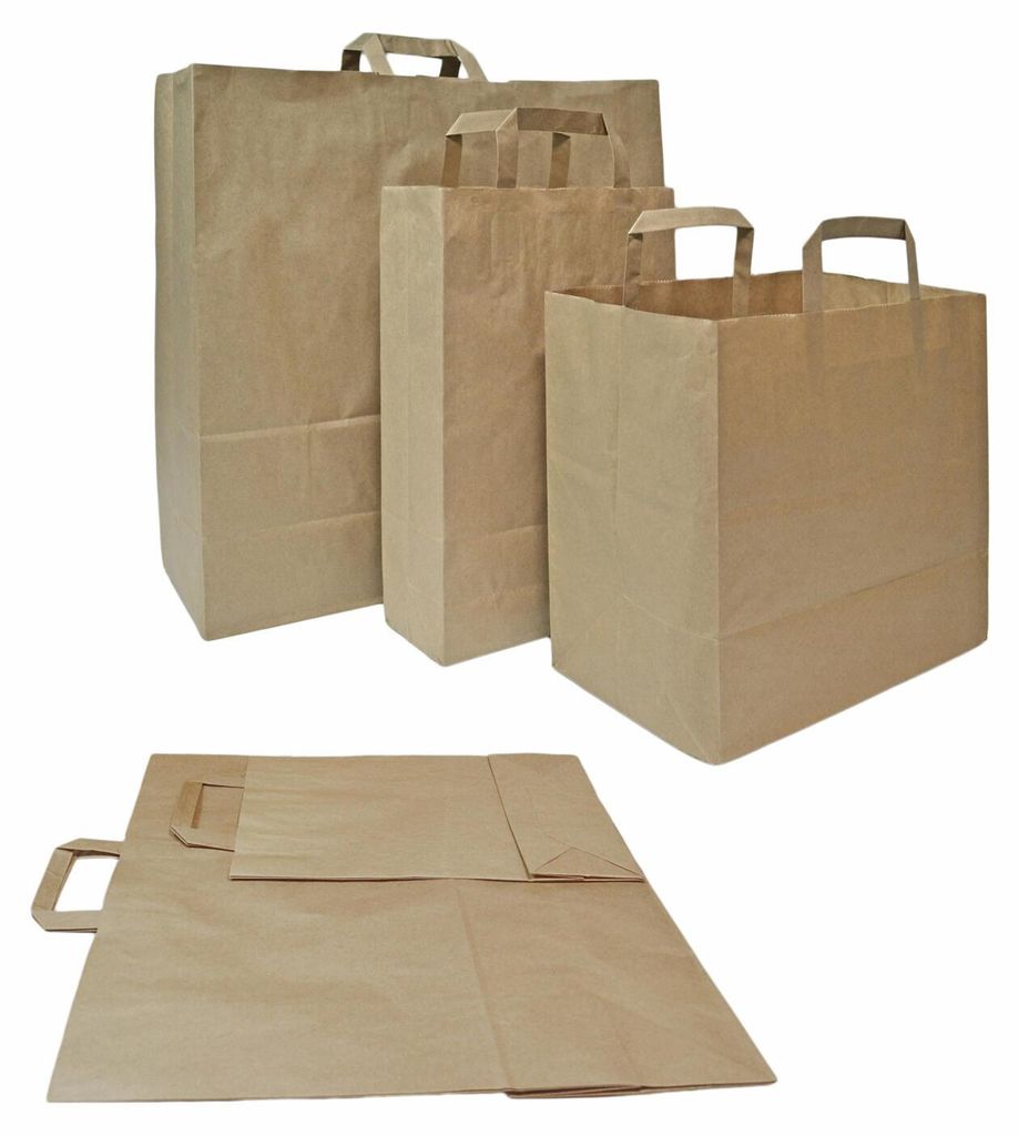 250x Papiertragetaschen aus Kraftpapier 320+220x270mm braun Produktbild 