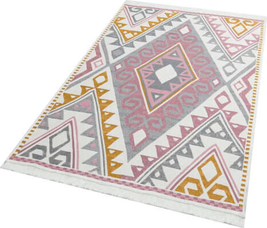 Tapis Kelim Arya 08 Rose et Jaune 80x300 cm - Tissage Plat Artisanal