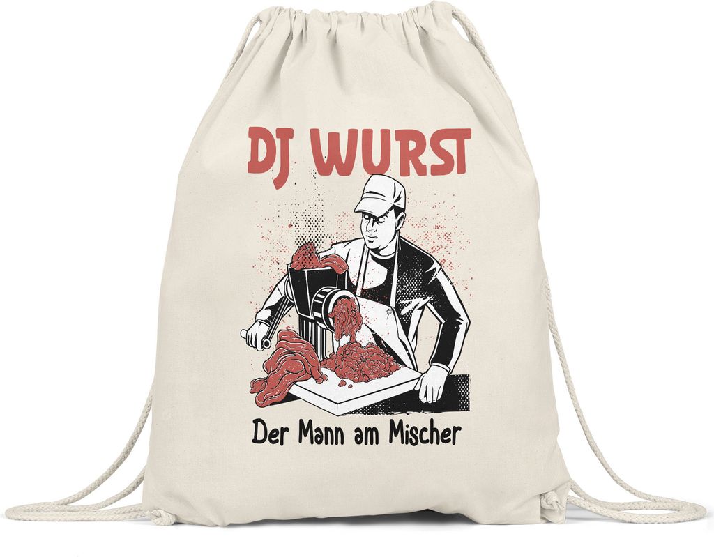 DJ Wurst Der Mann Am Mischer Turnbeutel Gymsack Fleisch Fleischhacker Fleischer Metzger Salami Faschiertes Job Chef