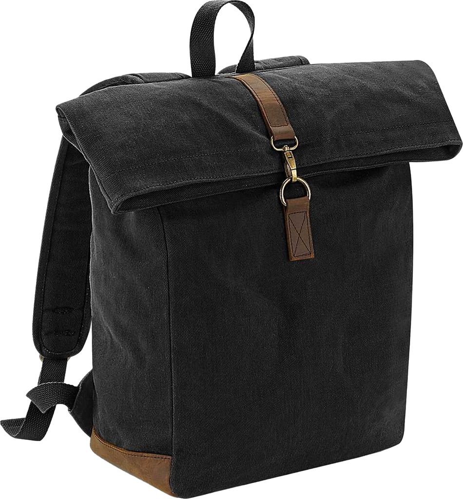 Quadra Heritage gewachser Canvas Rucksack mit Leder-Akzent RW7077 (Einheitsgröße) (Schwarz)