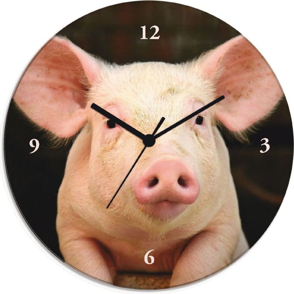 ARTland Glas Wanduhr Quarzuhr - schwarzer Zeiger Vorwitziges Schwein Größe: 30x30 cm