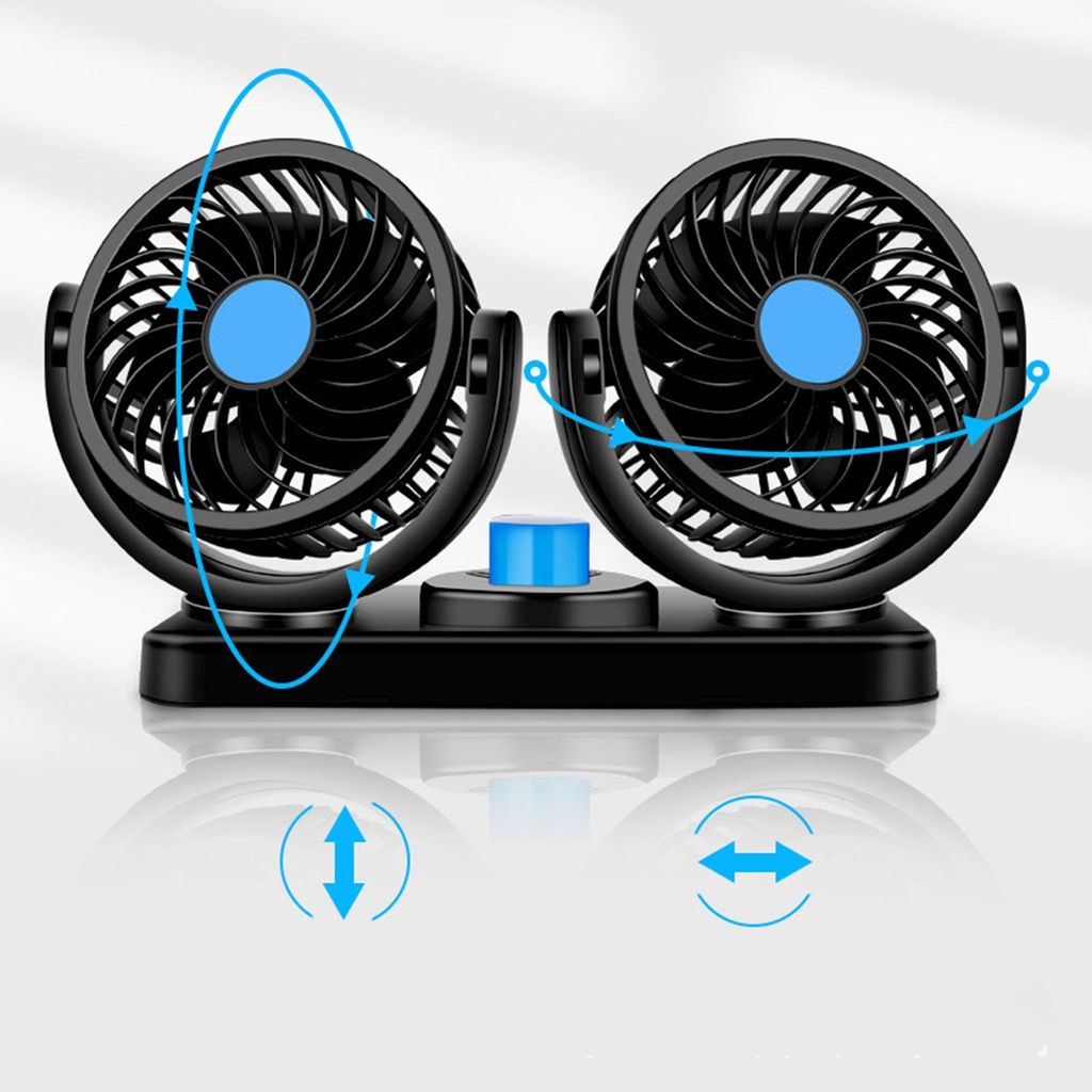 Doppelkopf-Autoventilator, 12 V, 6,5 W, elektrische Luftkühlung, Zirkulation, Zigarettenanzünder-Stecker