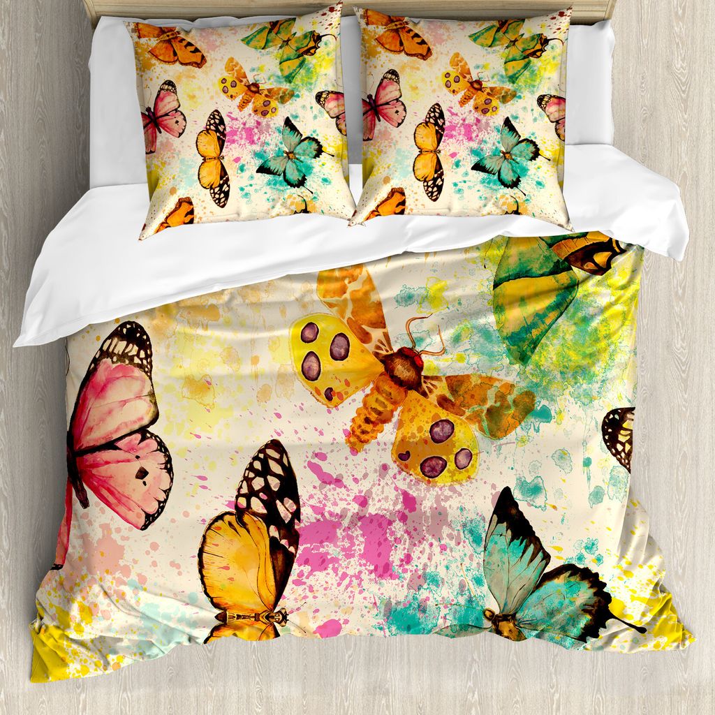 ABAKUHAUS Schmetterling Bettbezug, Trübe Grungy Schmetterling, Milbensicher Allergiker geeignet mit Kissenbezügen, 155 cm x 220 cm - 80 x 80 cm, ...