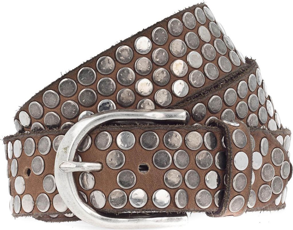 B.Belt Damen Gürtel - Nietengürtel, Vollrindleder, Dornschließe, Handarbeit Braun 100 cm