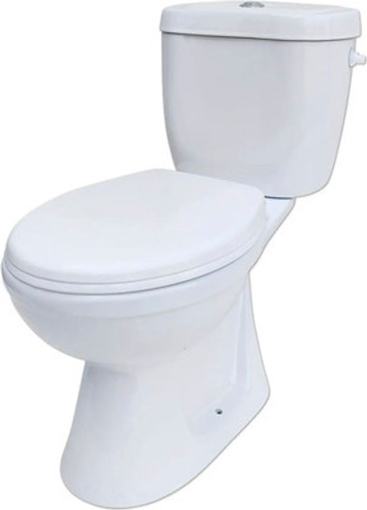 sanicomfort WC-Kombination – Bodenstehendes Stand-WC mit Spülkasten und WC-Sitz, Abgang innen senkrecht, Tiefspüler weiß