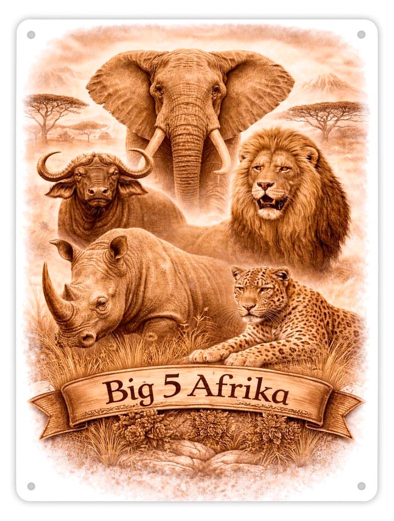 Big 5 Afrika Metallschild XL in 21x28 cm mit Tiermotiven