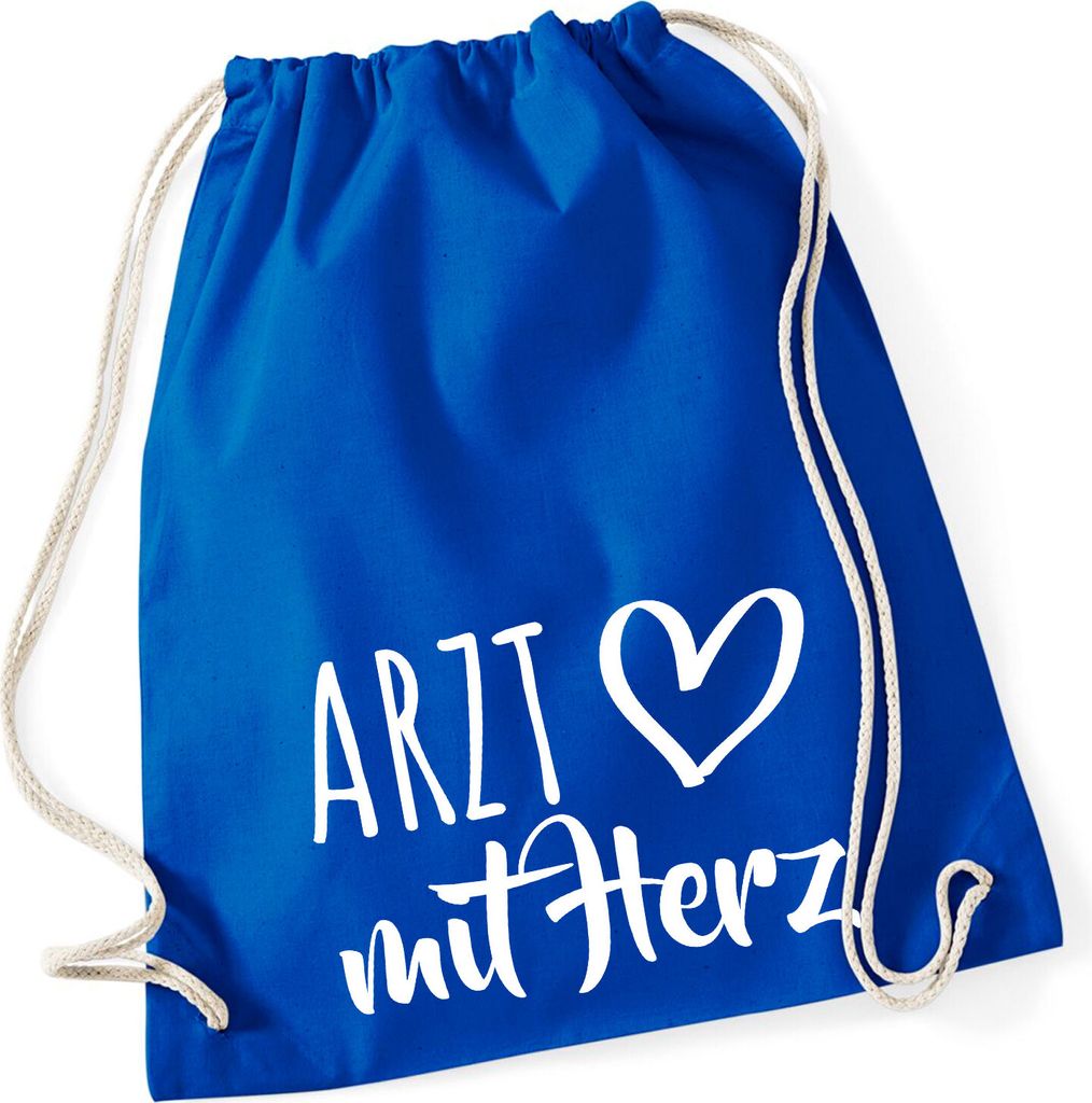 Huuraa Turnbeutel Arzt mit Herz 12 Liter Bright Royal Baumwolle Rucksack Geschenkidee