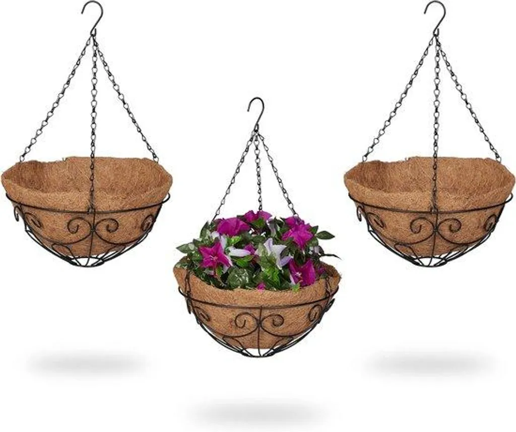 Panier plantes suspendu coco 48 cm marron noir structure renforcée 31cm