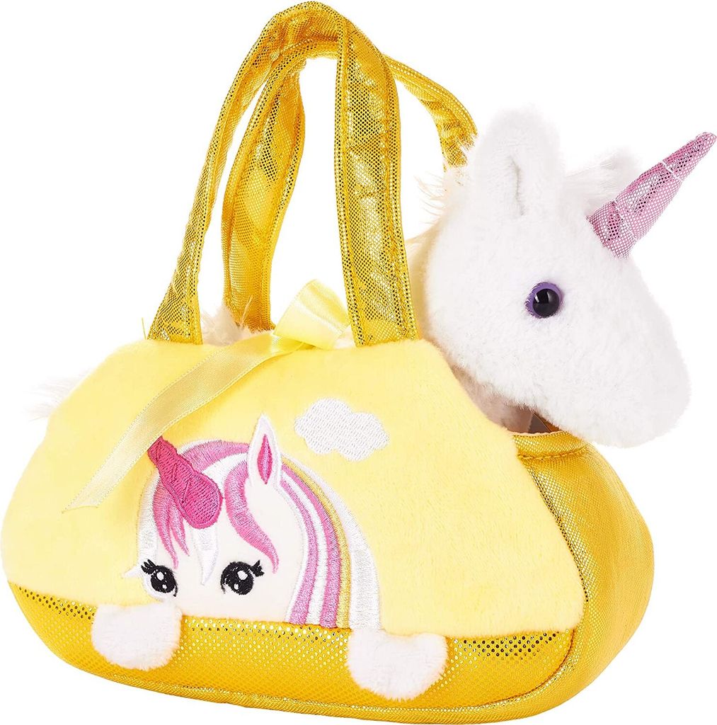Brubaker unicorno di peluche bianco in borsetta - 20 cm - Immagine del prodotto 