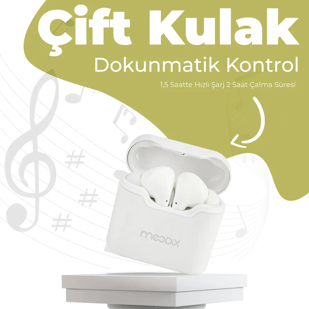 Écouteurs Bluetooth Tactiles Moodix Blancs, Son HD et Micro Intégré