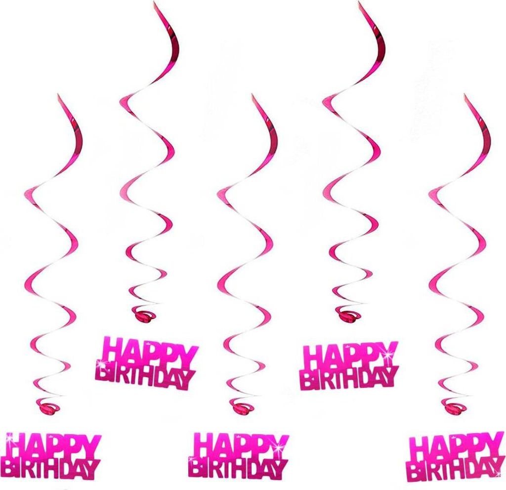 Oblique Unique 5 Wirbel Deckenhänger Happy Birthday mit Bändern und Ösen - pink