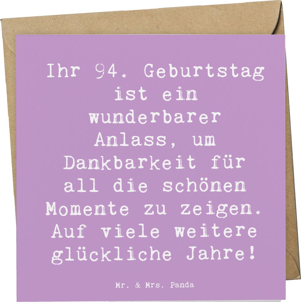 Mr. & Mrs. Panda Grußkarte Spruch 94. Geburtstag - Lavendeltraum - Geschenk, Dankbarkeit, anlasskarte, Geburtstagsgeschenk, liebevoll handgefertig...