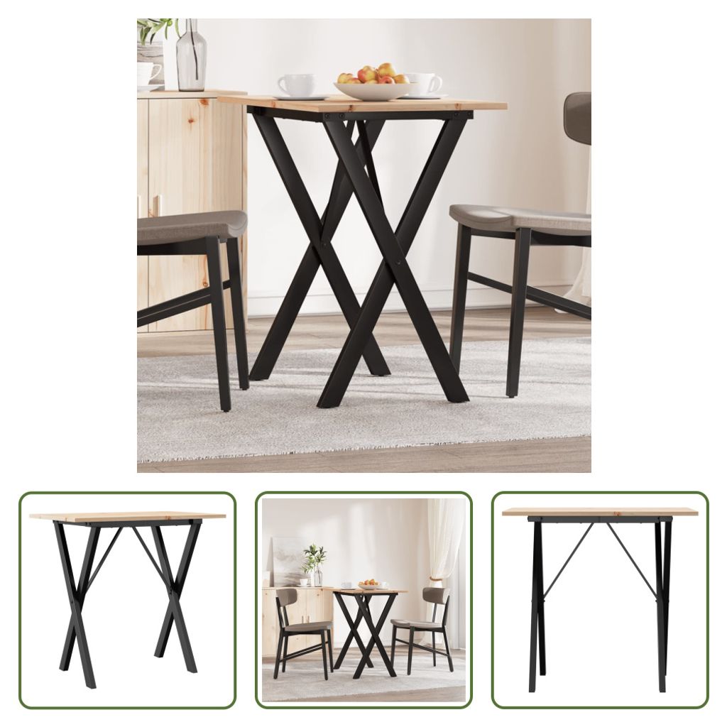 The Living Store Esstisch X-Gestell 80x50x75 cm Massivholz Kiefer und Gusseisen