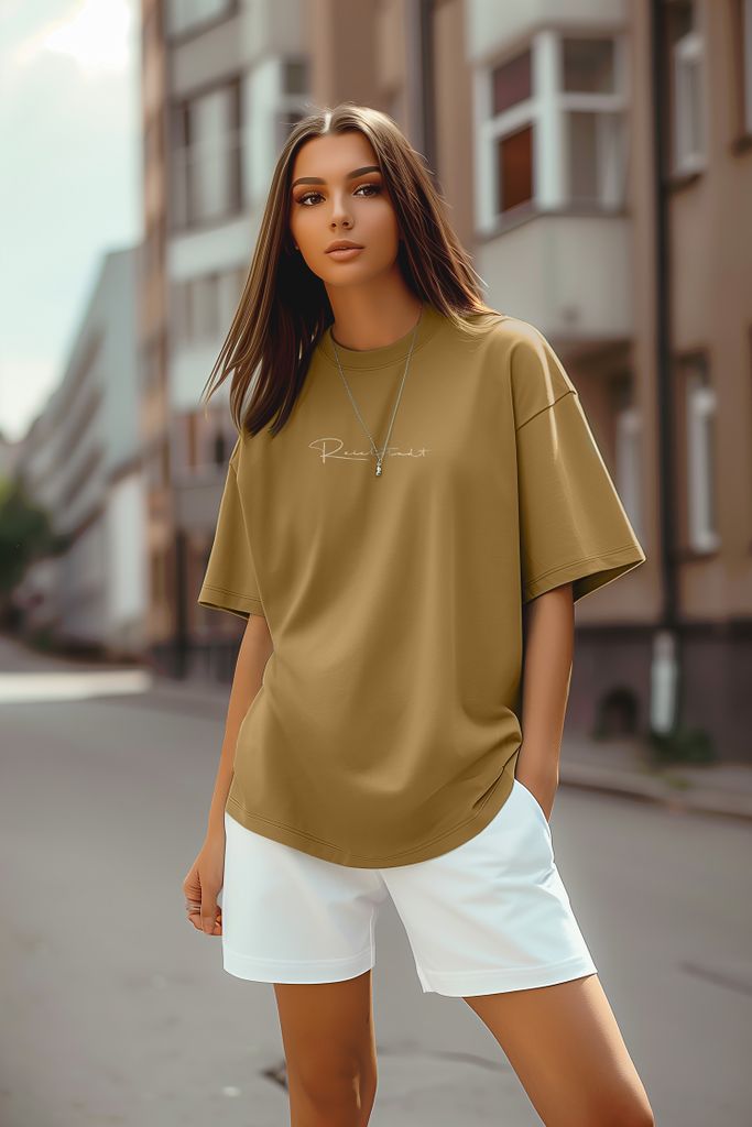 Reichstadt Oversized T-Shirt Damen Brand Stick 23RSW044 Khaki L